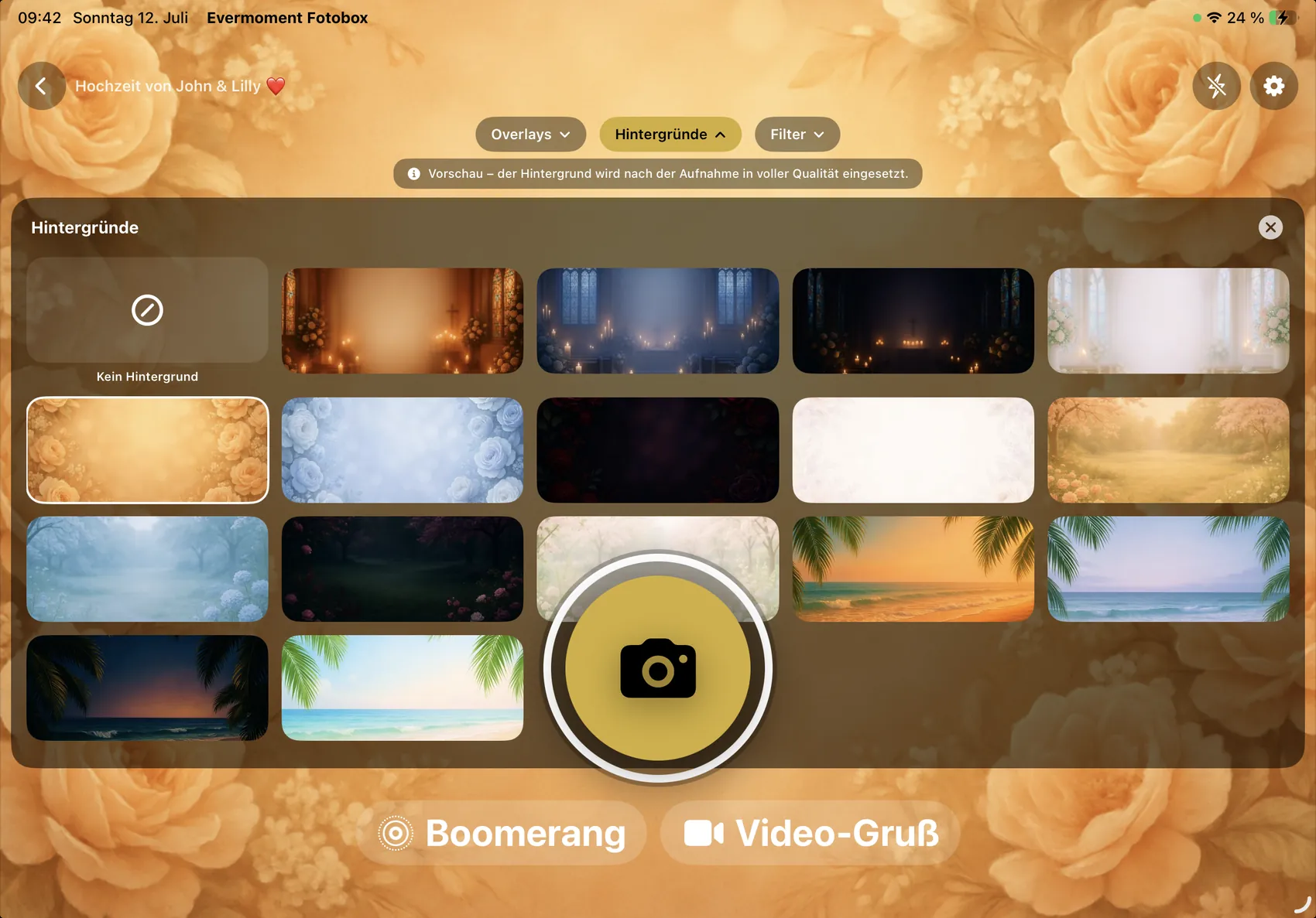 Evermoment Fotobox – Hintergrund-Auswahl