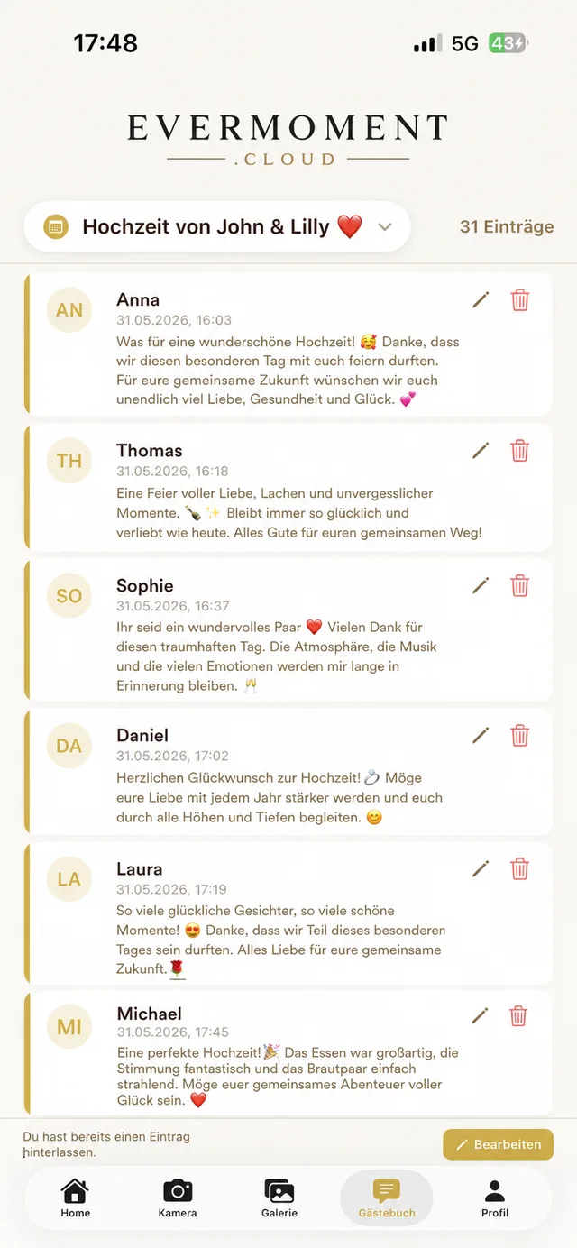 Evermoment – Gästebuch